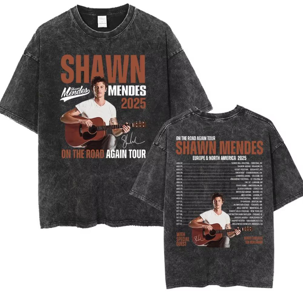 Rapper Shawn Mendes Tour Album Vintage Washed T-Shirt Herren Hip Hop Oversized T-Shirt Mode Hohe Qualität Baumwolle T-Shirts
