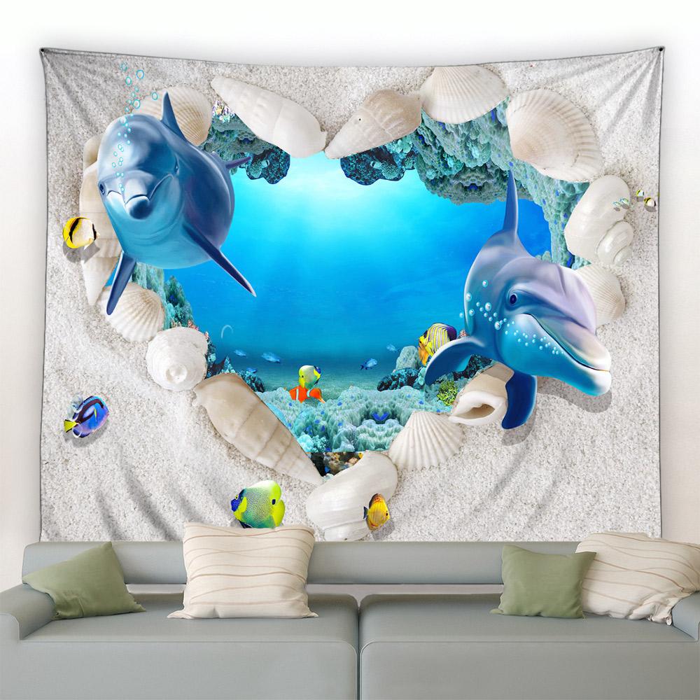 New Sea Animals Dolphin Decorative Tapestry Tropical Fish Turtle Coral Cave Underwater World Home Decor Aesthetics