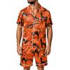 Men's Halloween Print Satin Pajama Set - Short Sleeve Tee and Shorts with Pockets, Loose Fit Sleepwear for Home