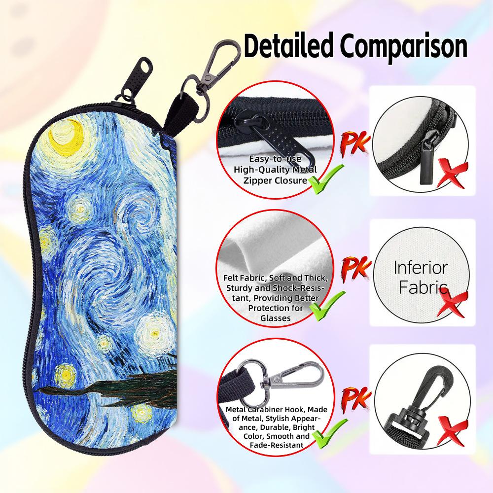Estuche para Gafas de Pintor Artístico Bolsa Portátil Van Gogh Noche Estrellada Girasol Bolsa para Gafas con Gancho para Llavero