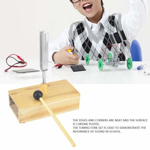 Walfront Resonant Tuning Fork with Resonator Box, Set of 2, 1 Tuning Fork and 1 Tuning Fork Knocker, 45# Carbon Steel, 440Hz, Vibration Experimental D