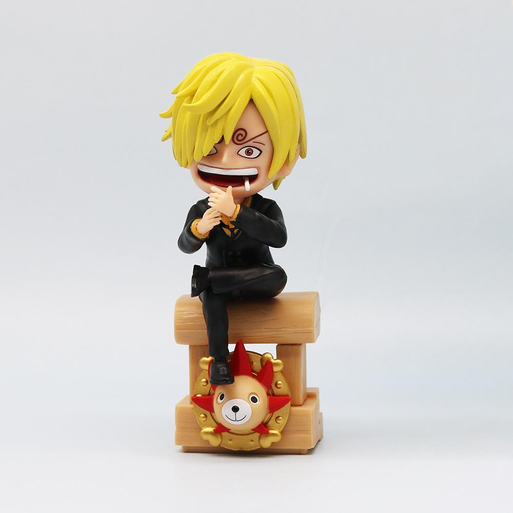One Piece Q Version Luffy Sanji Sitting Posture Action Figure Model Car Desktop Ornament Accessorie Cartoon Decor Toys