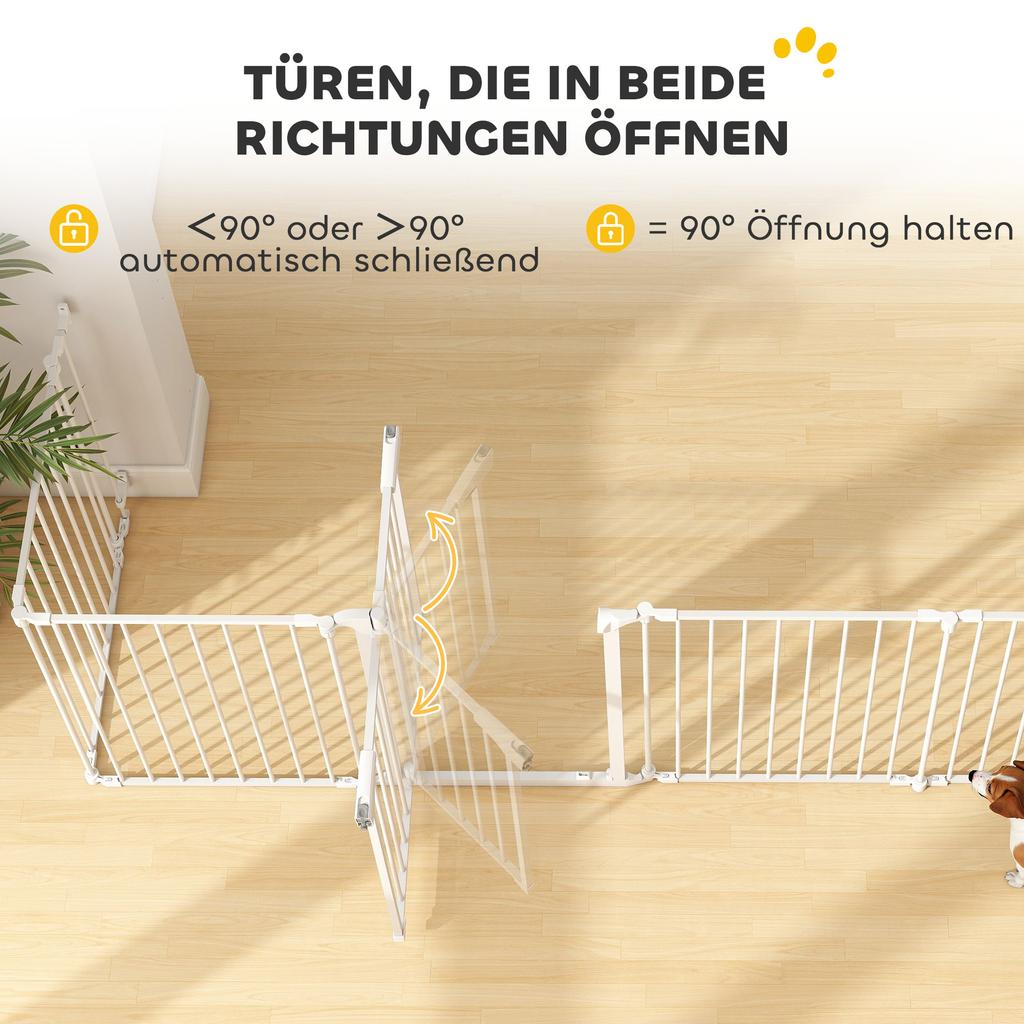 Pet Fence, 6-Panel Barrier with Door, Foldable, for Small & Medium-Sized Dogs, Plastic, Carbon Steel, White