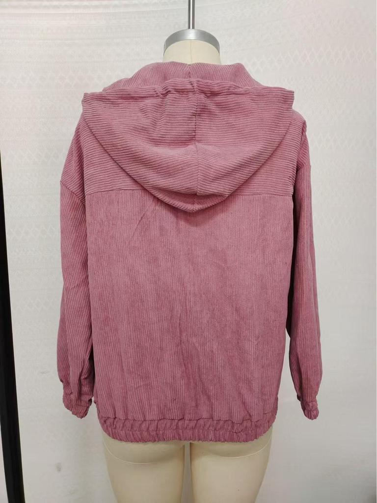 Giacca da donna autunnale in velluto a coste con cappuccio - Stile minimalista europeo e americano, tinta unita