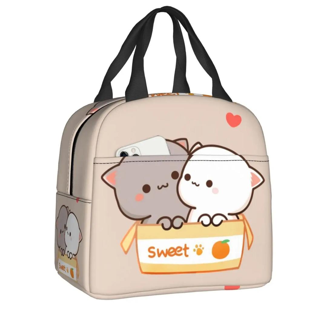Cartoon Mochi Katze Peach Und Goma Brotdose Frauen Wiederverwendbar Auslaufsicher Kühlbox Thermisch Essen Isoliert Lunchtasche Kinder Schule Kinder