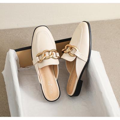 2024 Summer New Shoes for Women Slipper Outdoor Metal Decoration Casual Leather Sandals Girl Heels Mules Shoes