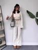 2024 Autumn Knitted Solid Crop Top & High-Waisted Wide-Leg Pants Set