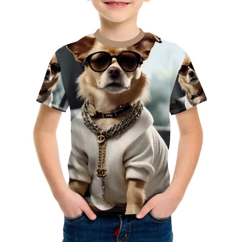 Sommer Kinder 3D-Druck Rundhals T-Shirt Mode Vielseitig Trend Atmungsaktiv Lässig 160 black