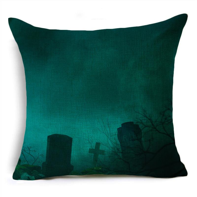 Halloween Pumpkin Lantern Witch Tomb Decoration Pattern Pillow Cover Living Room Dining Room Sofa Cinema Seat Throw Pillow Cover