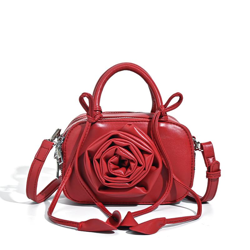 Luxury Elegant Three-dimensional Rose Flower Handbags Design Pleated Flower Shoulder Bag Women Wedding Party Female Pillow Bag