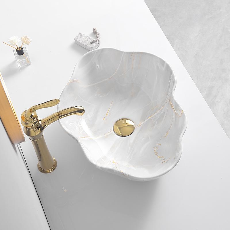 Tengxiang Marble Pattern Ceramic Single Basin Countertop Integrated Sink
