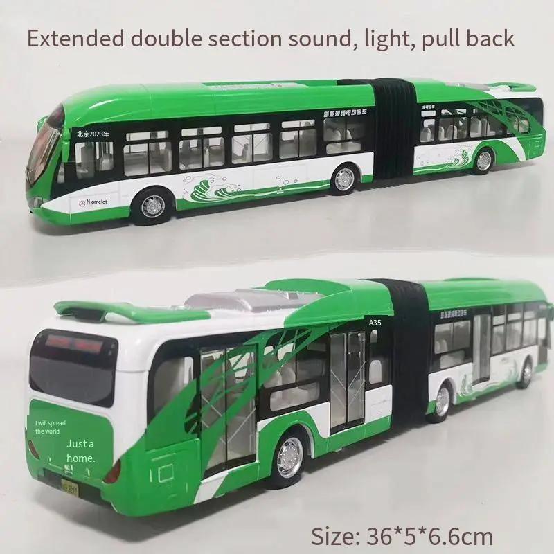 Articulated Double Section Bus Car Model Pull Back Sound and Light Collection Toys for Boys