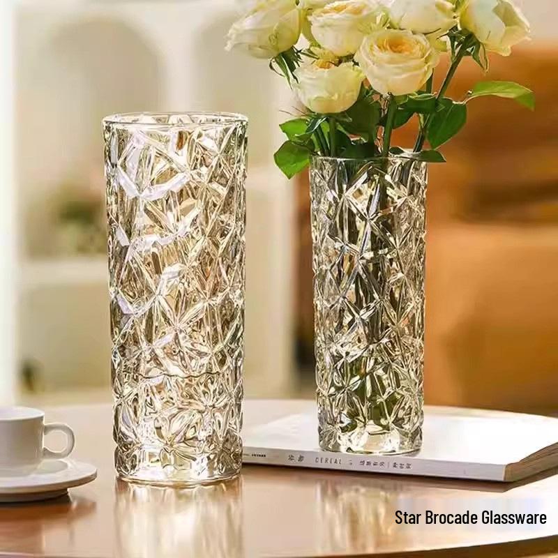 Elegant Glacier Glass Vase: Thick Transparent Design for Lucky Bamboo & Fresh Flowers, Perfect for Living Rooms & Dining Tables.