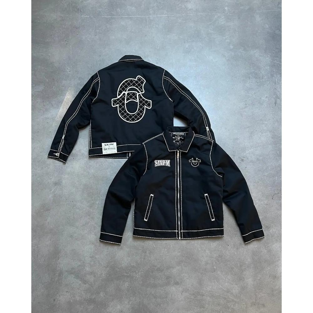 

RogueWave Ретро Y2k Джинсовая куртка Америка Уличная одежда Вышивка букв Мотоциклетная куртка на молнии Мужская одежда XXL