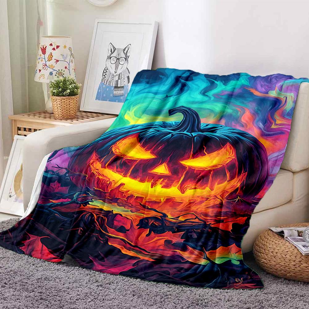 1pc Pumpkin Halloween Blanket, Lightweight Flannel Throw Blanket for Sofa, Bed, Travel, Camping, Living Room, Office, Couch, Chair, and Bed