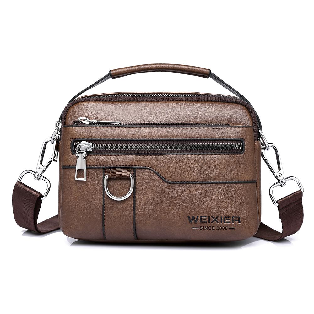 WEIXIER Men's Leather Crossbody Shoulder Bag Waterproof Messenger Bag Briefcase Satchel Travel Work Bag