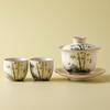 Zestaw do herbaty Gaiwan 1 Gaiwan, 2 Filiżanki, Ręcznie Malowana Ceramika, Luksusowy Zestaw do Herbaty Kung Fu, Naczynia do Herbaty z Pieca Ru