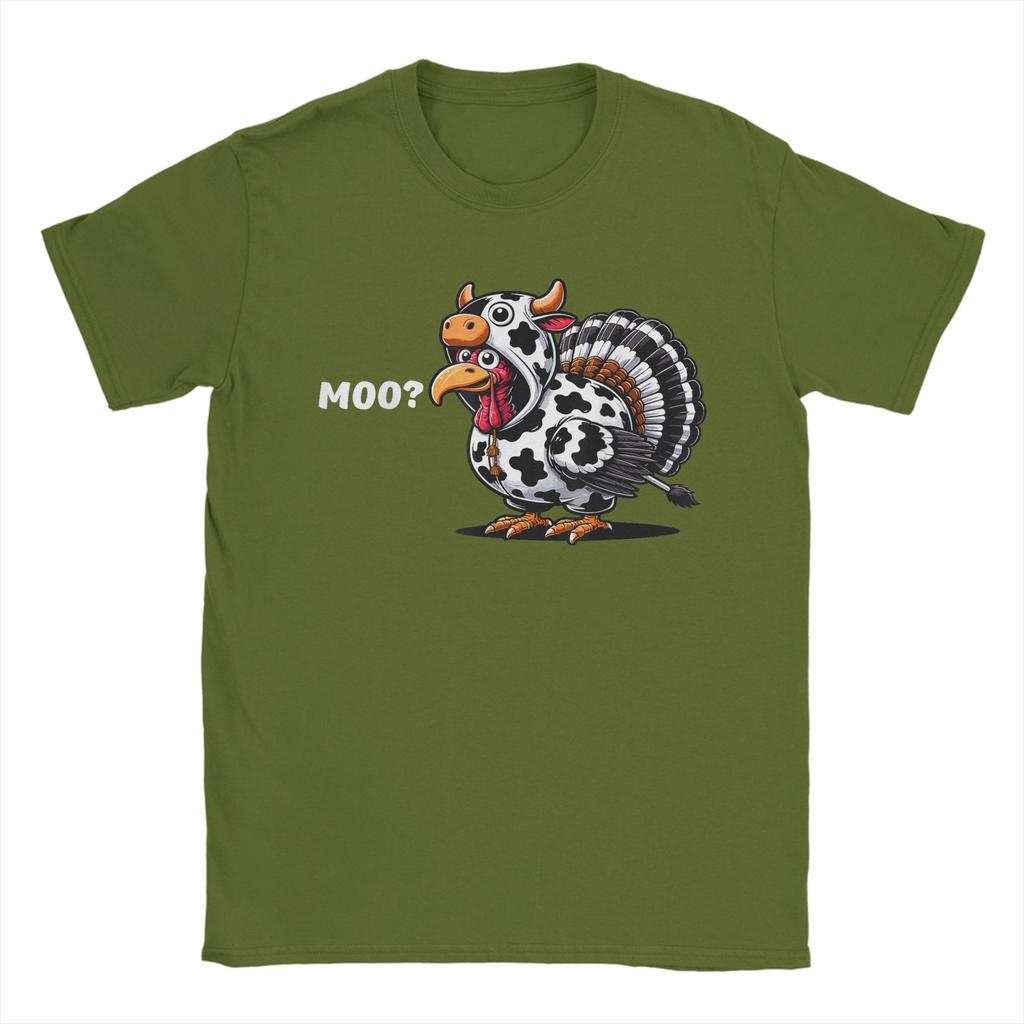 Turkey Moo Funny Thanksgiving  TShirt Men  Fun Pure Cotton Tee Shirt O Neck Short Sleeve T Shirt Gift Idea Clothing