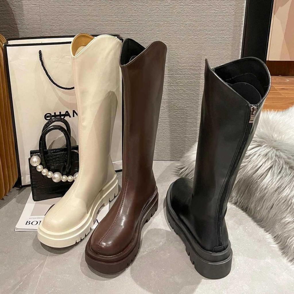 Daily travel versatile tall women's boots knight boots V-mouth rear zipper convenient to wear and take off boots comfortable and warm