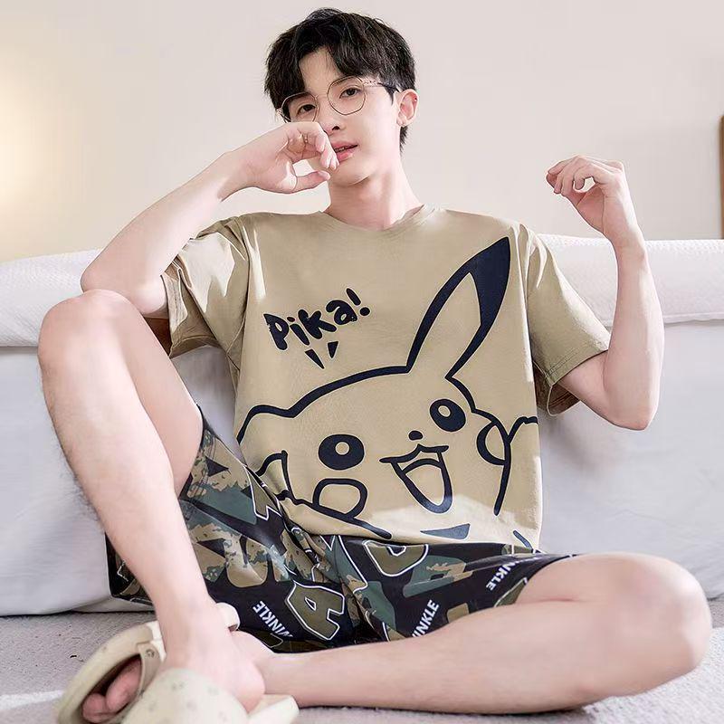 Men's Short-Sleeve Cartoon Pajama Set with Shorts