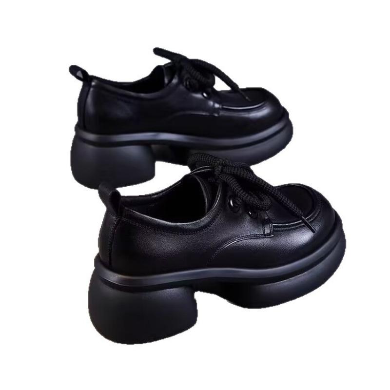 thick-soled muffin and small leather shoes women's autumn new lace-up versatile casual shoes