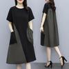 Women's Spring and Summer Loose Thin Section Round Neck Mid Length Loose Thin Cover Belly Splicing Dresses