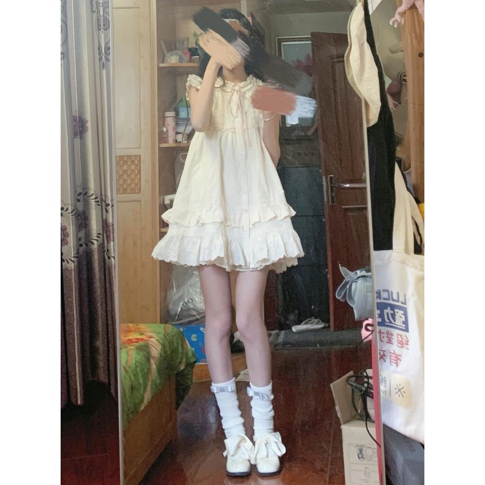 Sweet Little Fly Sleeve Dress Women's Small A-word Skirt Summer New Girl Fungus Edge Thin Skirt