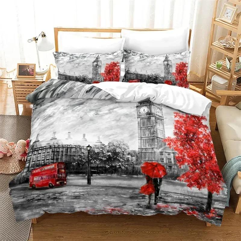 

2025 Роскошное Новое 3D-печать Эйфелева башня Пододеяльник Романтическая пара Цветок Король Наволочка из микрофибры Франция Париж Городской пейзаж 70x133cm 2pcs