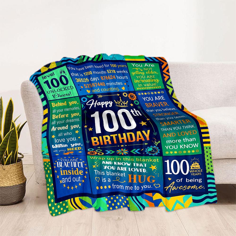 Vintage 100th Birthday Celebration Blanket Comfortable Suitable for Office Chair Picnics All-Season Use Stylish Decor