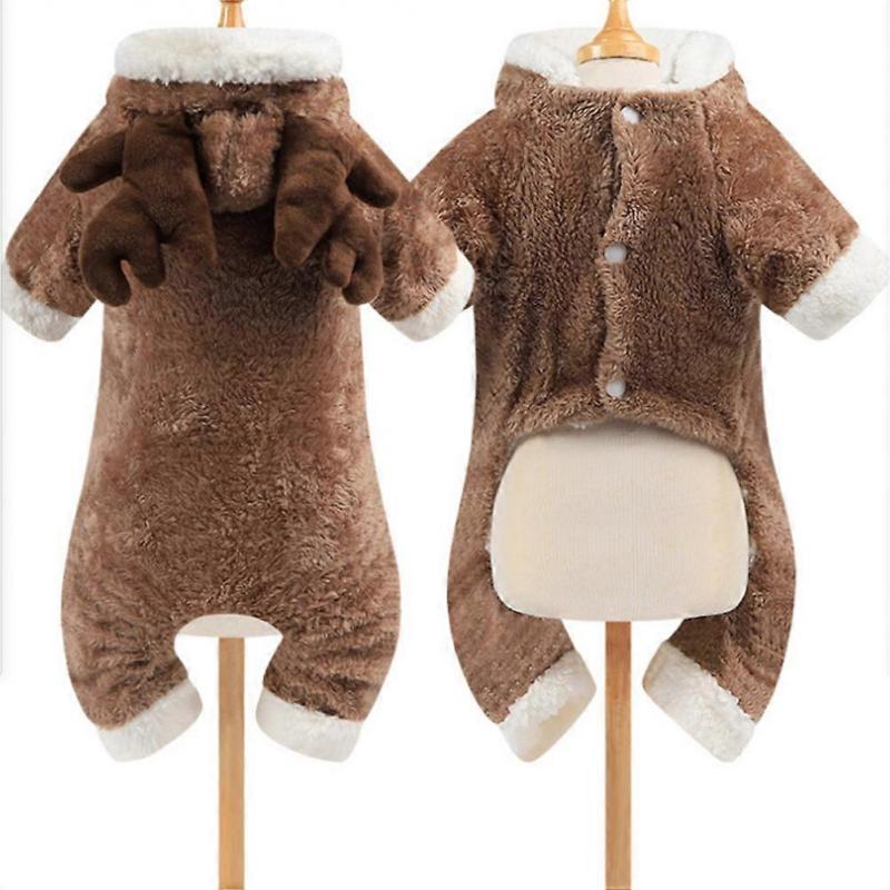 Pet Christmas Clothes Double Flannel Dog Coat for 3Pcs Brown
