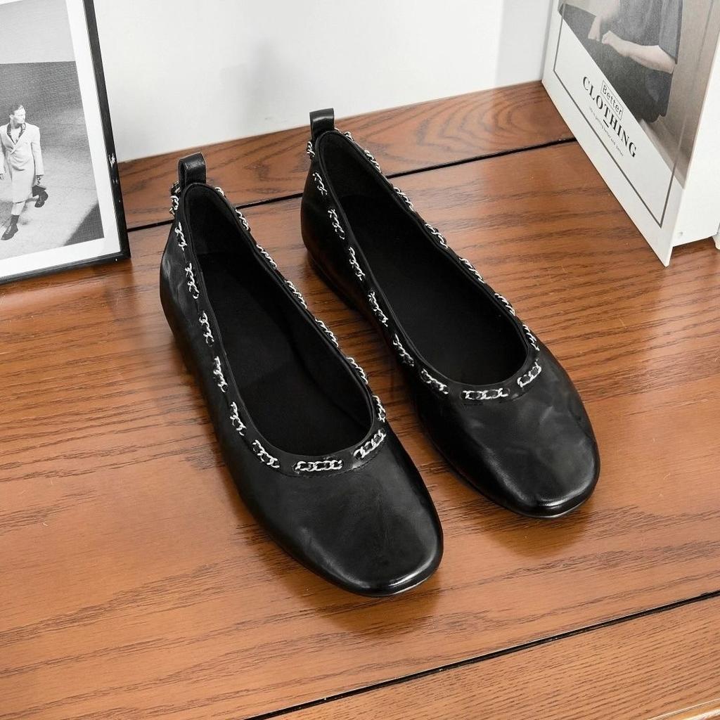 Great good to wear French single shoes for women's 2025 spring and autumn new soft-soled round head low heel flat-soled square heel real soft