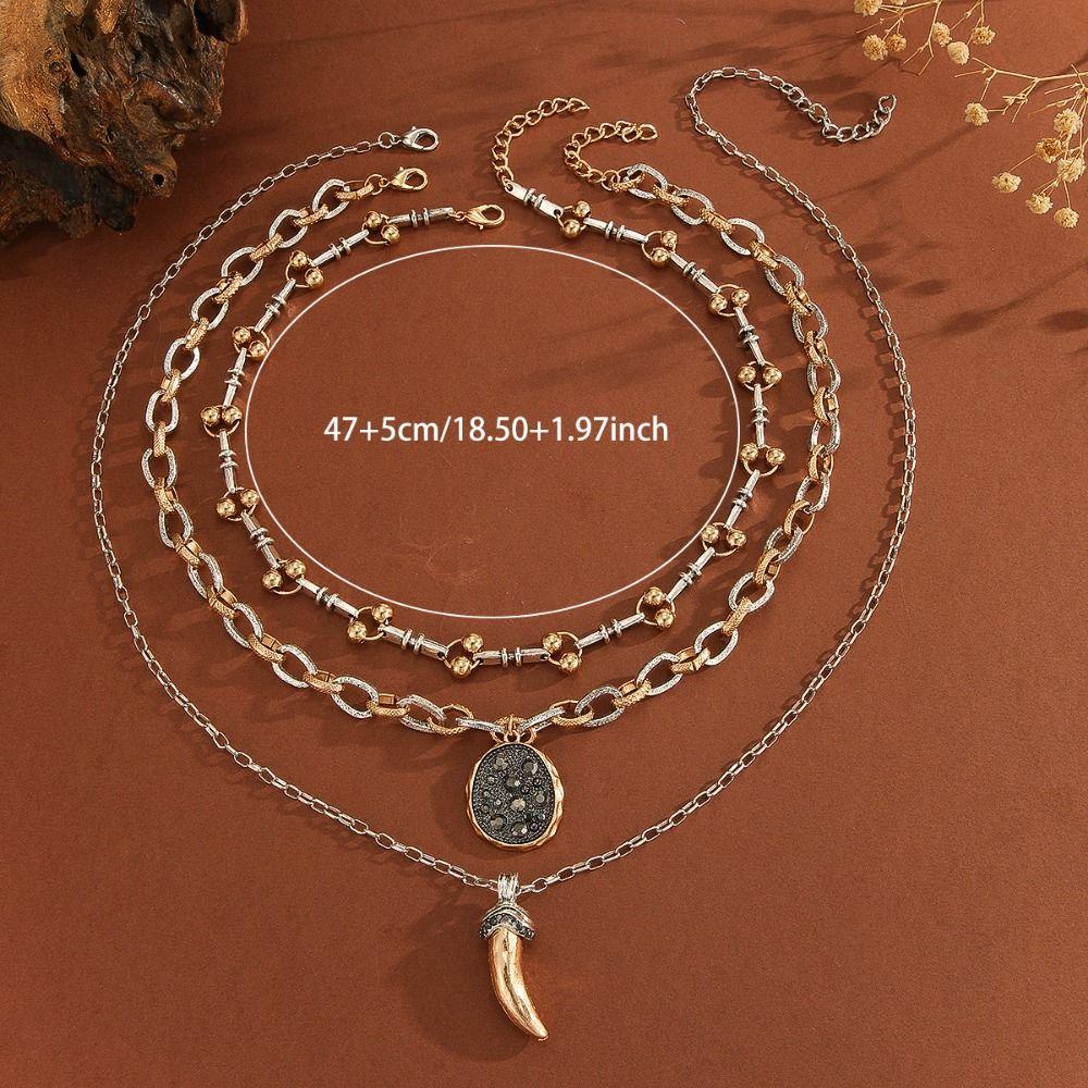Exaggerated Ox Horn Pendant Necklace Earrings Irregular Sweater Chain Choker Clavicle Chain  Daily