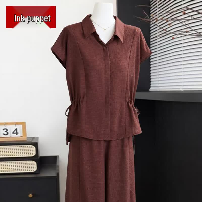 Mom s Stylish Summer Short Sleeve Top & Wide-Leg Pants Set 3XL