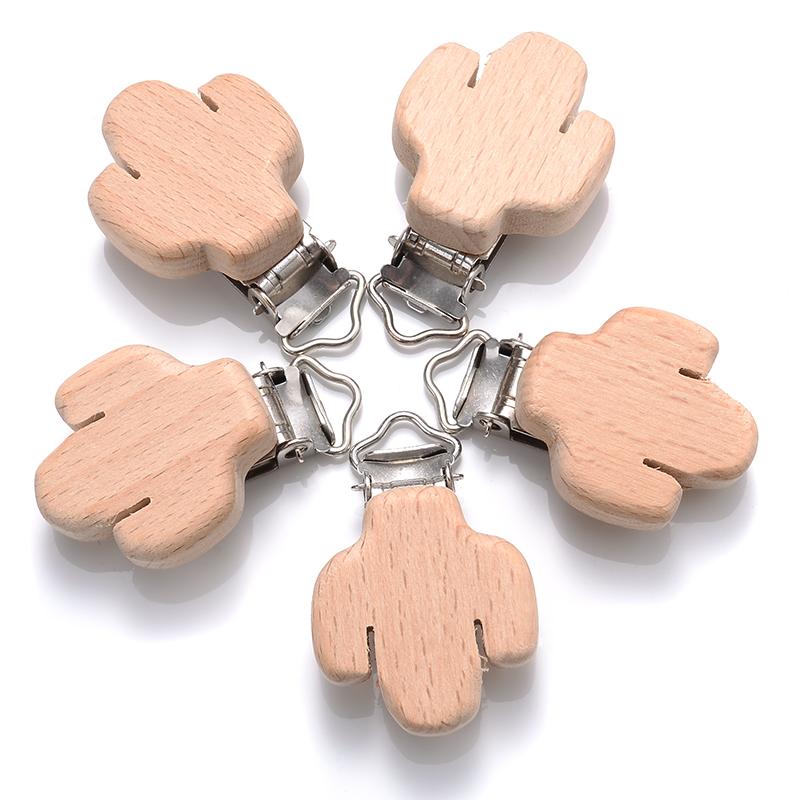 5Pcs/Lot 9 Style Fish Rabbit Butterfly Shape Beech Wooden Clips Metal Bracket for Baby Pacifier Clips Chain Holder Accessories