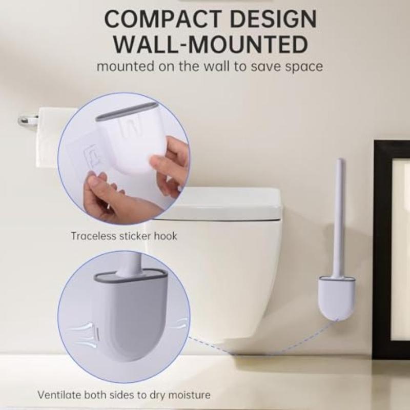 Soluție de curățare pentru perie de toaletă din silicon suspendată cu mâner lung Soluție de curățare flexibilă Perie de baie Suport cu uscare rapidă Accesorii pentru baie