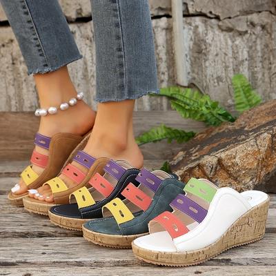 Zahraniční obchod velká velikost klínové pantofle dámské léto nové evropské a americké rybí ústa tři pásky dámská velikost bot