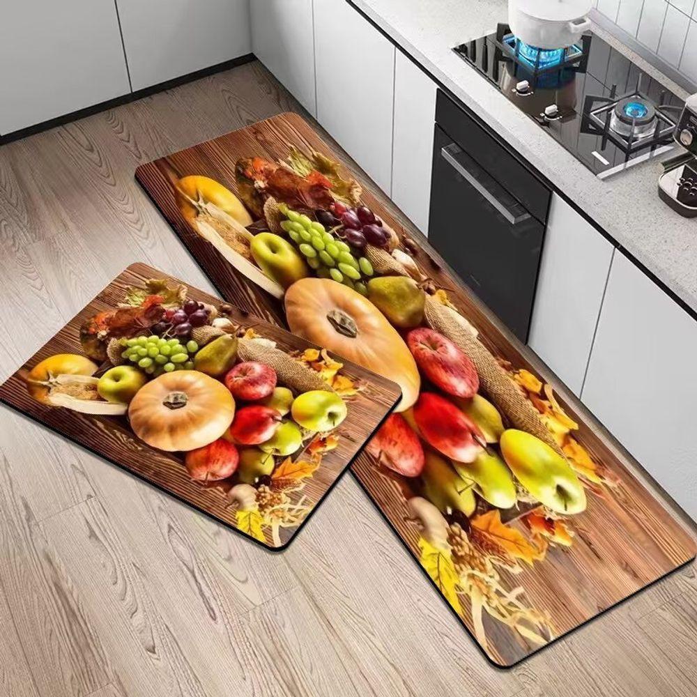Vegetable And Fruit Pattern 3D Printed Kitchen Rug Water-Absorbing Stain-Resistant Laundry Room Door Mat Home Decor