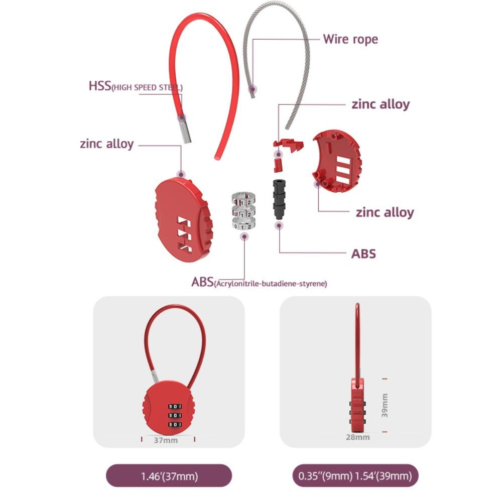 Cookie Shape Wire Rope Password Lock Zinc Alloy Code Lock NEW 3 Dial Digit Password Padlock