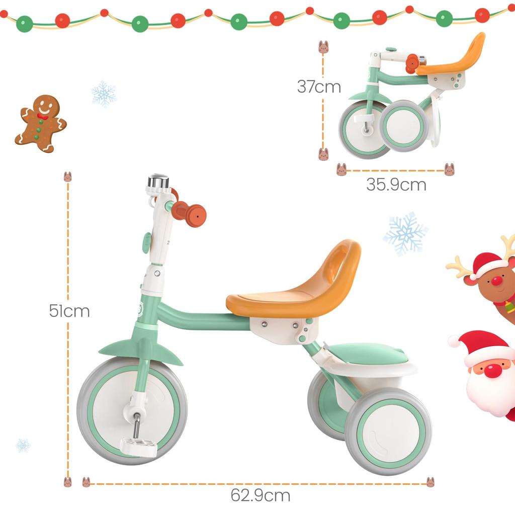 Besrey Kids Tricycle with Storage Tricycle for Ages and Ages Running Toy for Kids Celebration Green Bell, 2-in-1 1, 2, 3, 1-5, Bike, Ride-on Toddlers,