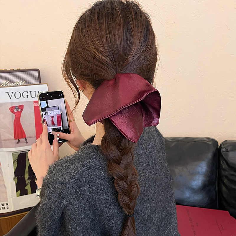 Korean retro square geometric pleated fabric large intestine hair band hair rope headrope versatile hair accessories women
