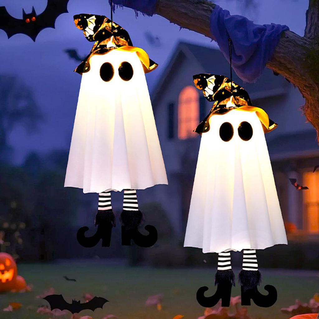 Hangable Lighted Glowing Ghost Halloween Light Up Hangable Ghost Outdoor Lighted Ornaments For Garden Lawn Porches Patio