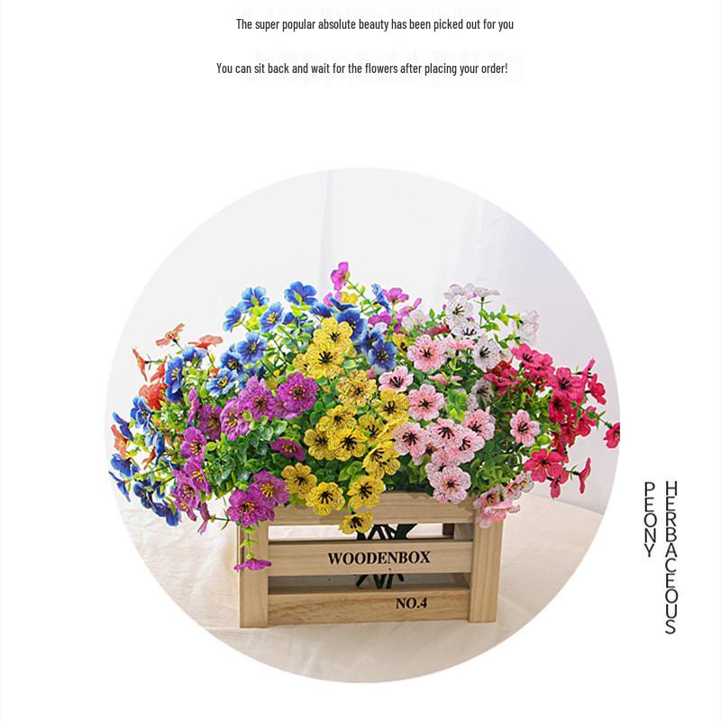 7-Fork Eucalyptus Leaves Violet Artificial Silk Flower Decoration for Dining Table