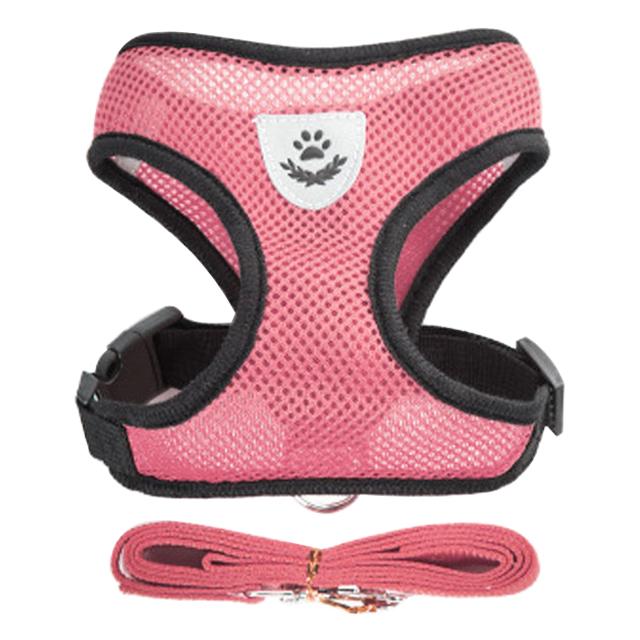 

Dogs Puppy Harness Collar Cat Dog Adjustable Vest Walking Lead Leash Soft Breathable Polyester Mesh Harness For Small Medium Pet S розовый