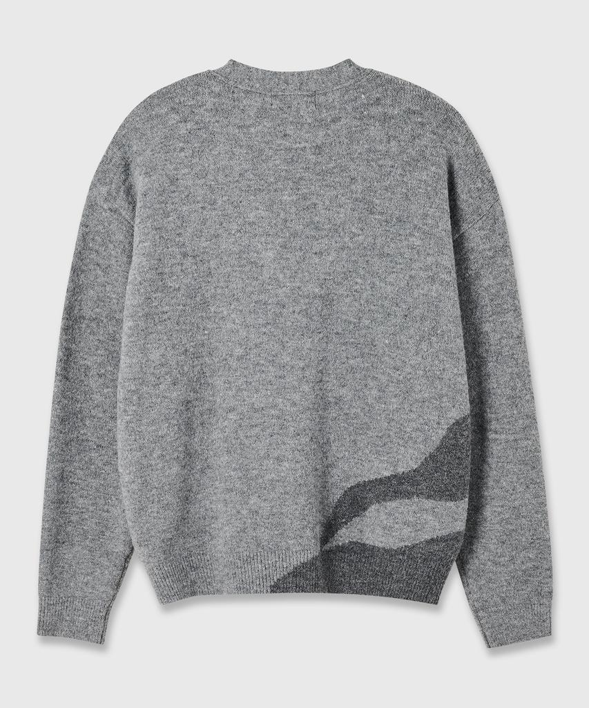 FRAGE Alpaca Semi-Crop Color Block Knit Cardigan - Gray