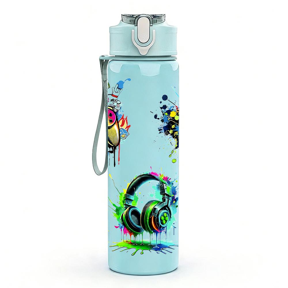 1PC Soccer Headset Splash Combination 750ml Color Plastic Water Bottle Leakproof Flip Straw Lid For Sports Office Home Use