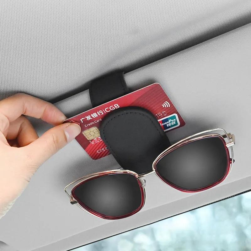 Car Sunglasses Holder Sun Visor Eyeglass Sunglasses Clip Cowhide Glasses Case Mount Ticket Card Clip Car Interior Accessories
