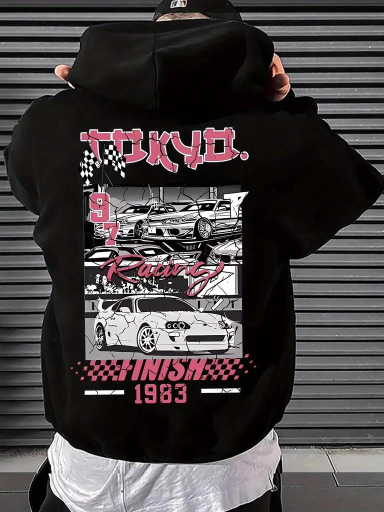 Tokyo Racing Grafikdruck Kapuzenpullover Promo Herren Herbst Winter Lässig Mode Langarm Sweatshirt Tägliche Straßenkleidung