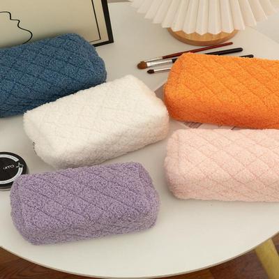 Plush Makeup Bags With Handle Soft Travel Cosmetic Storage Bag Portable Love Print Organizer Pencil Case Cute Clutch Pouch