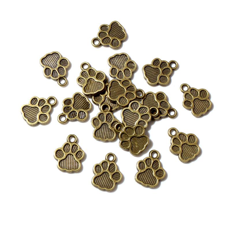 40pcs 15x11mm Antique Silver Plated Bronze Cat Or Dog Footprint Handmade Charms Pendant DIY Jewelry Making Accessories