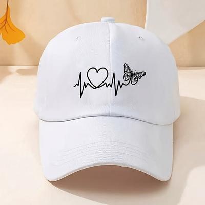 A Minimalist Baseball Cap with White Butterfly Heartbeat Print Design for Outdoor Sports Sunshade and Sun Protection